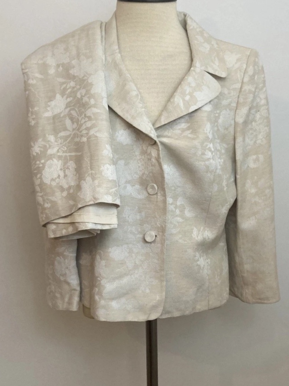 9-14 Le Suit Skirt Suit Beige Linen Blend 12p 12 Petite Brocade
